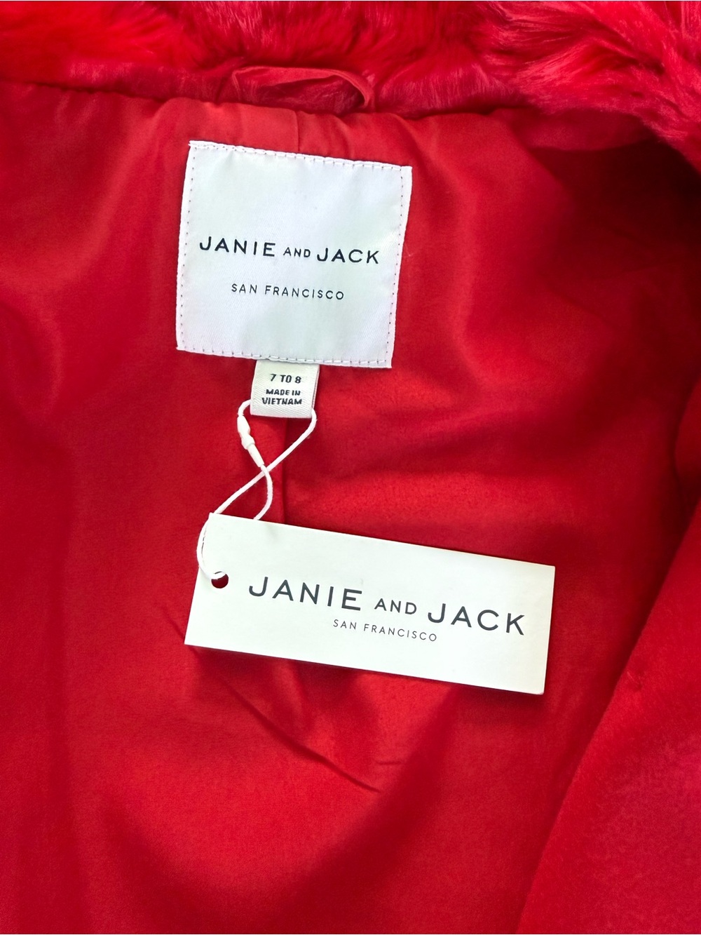 NWT Janie and Jack Red Double-Breasted Coat with Faux Fur Collar - Picture 4 of 9